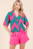 Plataz Chevron Print Short Sleeve Crop Shirt DJPT