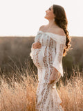 Plataz White Off Shoulder Lace Bandeau Tie Front Mermaid Bandage Going Out Photoshoot Maternity Maxi Dress Maternity