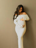 Plataz Off Shoulder Knit Bodycon Mermaid Going Out Baby Shower Maternity Sweater Maxi Dress Maternity