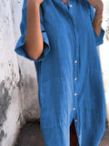 Plataz Size Casual Linen Button-Down Shirt Dress Plus Size DJPT