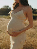 Plataz Spaghetti Strap Backless 3D Flowers Maternity Maxi Dress Maternity