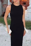 Plataz Solid Color Slit Bow Decor O Neck Evening HZ1007