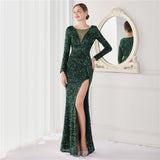 Plataz Elegant Long Sleeve Sequined Fishtail Evening HZ1007