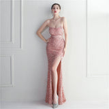 Plataz Bottom Sequin Halter Spaghetti Straps Nightclub Dress Long Fish Tail Evening HZ1007