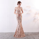 Plataz the Shoulder Sequined Evening Dress: Long Fish Tail, Slim HZ1007