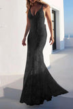 Plataz Solid Color Lace Backless Patchwork V Neck Evening Dresses(3 HZ1007