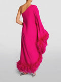 Plataz Summer Women Clothing Feather One Shoulder Large Swing Evening Dress ¨C Elegant and Stylish Option for Special HZ1007