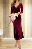 Plataz V-neck pleated hip skirt elegant fishtail slim dress evening HZ1007
