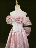 Vintage Pink Off-the-shoulder Prom Applique Beaded Evening Gown A-Line Party Dress Floor Length Formal Dress HZ1024