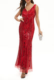 Plataz College Patchwork Sequins V Neck Evening Dress HZ1007