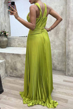 Plataz Solid Fold Halter Evening Dress HZ1007