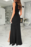 Plataz Elegant Solid Slit Fold V Neck Evening Dress Dresses(4 HZ1007