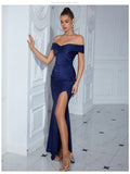 Plataz Mermaid Spaghetti Straps Black Slit Prom Dresses Long Party Dress SD2244 HZ0628