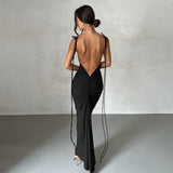 Plataz Women Sexy Dress Sexy Backless Pleated Dress Evening Dress Sleeveless Strap Dress for HZ1007