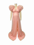 Plataz Pink Boho Elegant Ruffle Photoshoot Maternity Dress Maternity