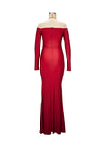 Plataz Off Shoulder Long Sleeve Slit Bodycon Solid Baby Shower Party Evening Gown Maternity Maxi Dress Maternity