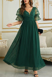 Plataz Elegant Solid Lace V Neck Evening Dress HZ1007