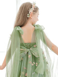 Plataz Sleeveless Floral Embroidered Tulle Toddler Flower Girl HZ1007