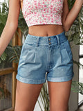 Plataz Detail High Rise Denim Shorts DJPT