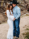 Plataz White Lace Sequin Off Shoulder Mermaid Bodycon Wedding Gown Baby Shower Elegant Foamal Maternity Photoshoot Maxi Dress Maternity