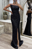Plataz Formal Solid Slit Asymmetrical Oblique Collar Evening Dress HZ1007