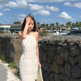 Plataz Beach Dress Seaside Resort Dress Skinny Fishtail Dress Sexy Bare Back Sling Lace Dress