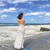 Plataz Beach Dress Seaside Resort Dress Skinny Fishtail Dress Sexy Bare Back Sling Lace Dress