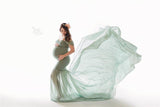 Plataz Women's Silk Cotton With Chiffon Pregnant Women Floating Tail Fluttering Sleeves Photography Dress 1869 Maternity