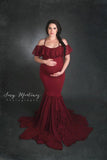 Plataz Women's Lace Pregnant Women Tailing Short-Sleeved Dress Photo Flying Sleeve Dress 1862 Maternity