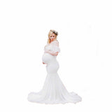Plataz Women's Lace Pregnant Women Tailing Short-Sleeved Dress Photo Flying Sleeve Dress 1862 Maternity