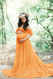 Plataz Women's Lace Pregnant Women Tail Short-Sleeved Dress Photography Flying Sleeve Dress 8919 (Special Price) Maternity