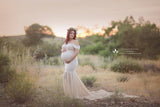 Plataz Women's Silk Cotton With Chiffon Pregnant Women Floating Tail Fluttering Sleeves Photography Dress 1869 Maternity