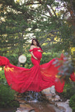 Plataz Women's Silk Cotton With Chiffon Pregnant Women Floating Tail Fluttering Sleeves Photography Dress 1869 Maternity
