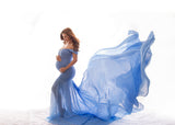 Plataz Women's Silk Cotton With Chiffon Pregnant Women Floating Tail Fluttering Sleeves Photography Dress 1869 Maternity