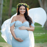 Plataz Women's Silk Cotton With Chiffon Pregnant Women Floating Tail Fluttering Sleeves Photography Dress 1869 Maternity