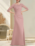 Plataz Scoop Floor-Length Chiffon Lace Mother of the Bride Dress With Beading Pleated HZ1007