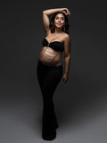 Plataz Black Cut Out Chain Halter Neck Bodycon Photoshoot Elegant Maternity Maxi Dress Maternity