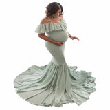 Plataz Women's Lace Pregnant Women Tailing Short-Sleeved Dress Photo Flying Sleeve Dress 1862 Maternity