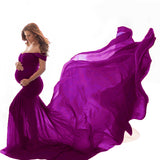 Plataz Women's Silk Cotton With Chiffon Pregnant Women Floating Tail Fluttering Sleeves Photography Dress 1869 Maternity