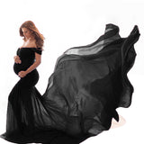 Plataz Women's Silk Cotton With Chiffon Pregnant Women Floating Tail Fluttering Sleeves Photography Dress 1869 Maternity