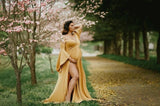 Plataz Women's Silk Cotton Pregnant Women Cross V-Neck Collar Tail Dress Photo Dress 1918 Maternity