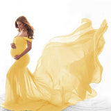 Plataz Women's Silk Cotton With Chiffon Pregnant Women Floating Tail Fluttering Sleeves Photography Dress 1869 Maternity