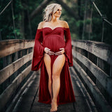 Plataz Women's Silk Cotton Pregnant Women Cross V-Neck Collar Tail Dress Photo Dress 1918 Maternity