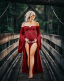 Plataz Women's Silk Cotton Pregnant Women Cross V-Neck Collar Tail Dress Photo Dress 1918 Maternity