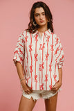 Plataz Bow Ribbon Woven Printed Button Down Shirt DJPT