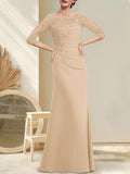 Plataz Scoop Floor-Length Chiffon Lace Mother of the Bride Dress With Beading Pleated HZ1007