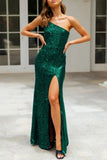 Plataz Formal Solid Sequins Slit Oblique Collar Evening Dress HZ1007