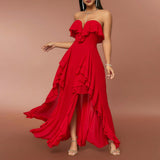 Plataz Summer Women Clothing Fashionable Elegant Dress Tube Top V neck Flounce Backless Evening HZ1007