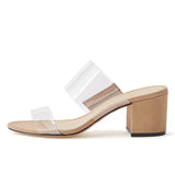 Plataz PVC Cork Snake Velvet Velvet Patent PU Coarse Heel Heel Cool Drag Large-Size Dew And Follow-Up High Quality Shoes