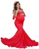 Plataz Women's Silk Cotton Pregnant Women Lotus Leaf Sleeves Cross V-Neck Tail Dress Photo Dress 1932 Maternity